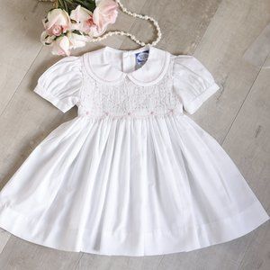 UNIQUE White Smocked Heirloom Dress Pink Embroidery Size 18 Months Boutique NWOT
